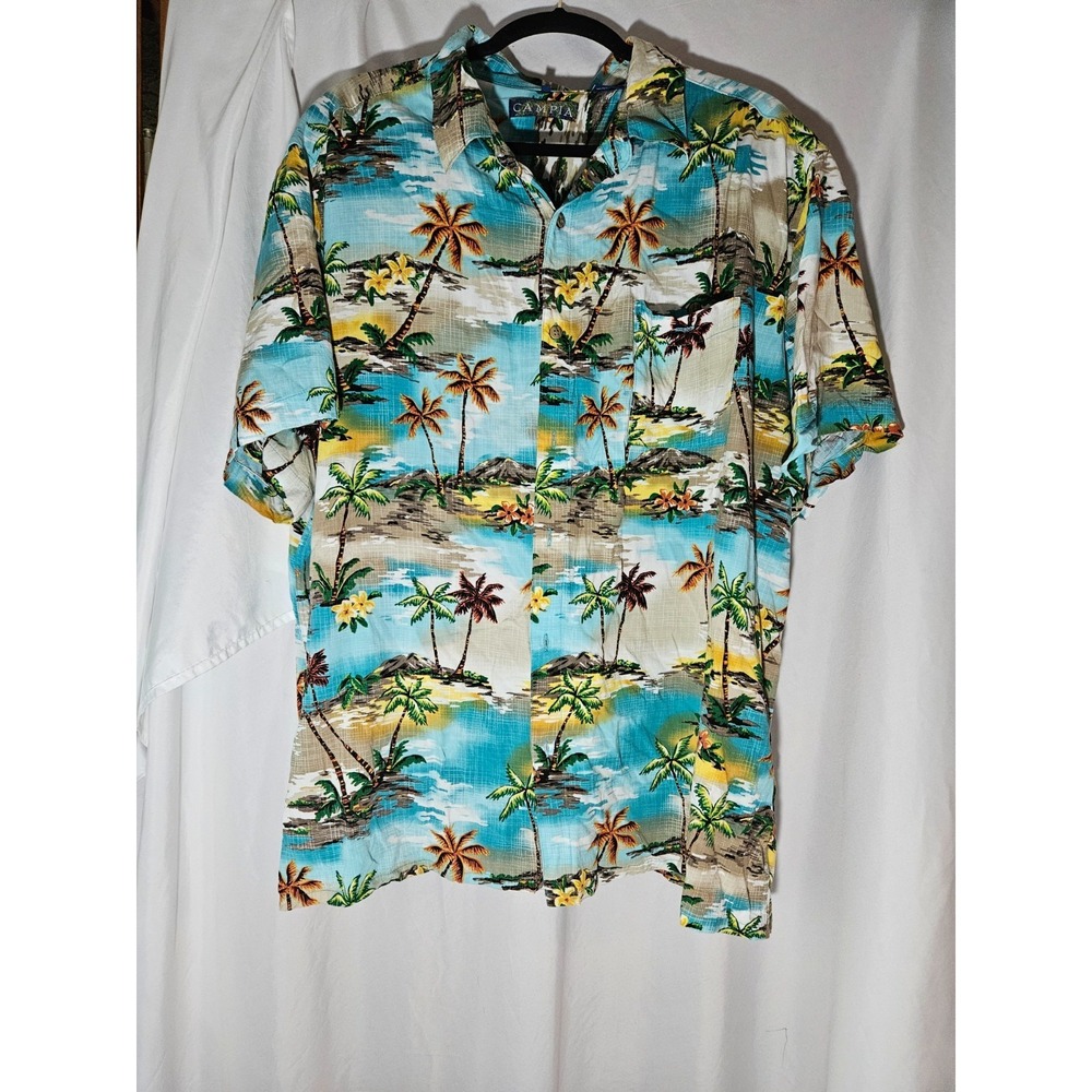 Campia Moda Hawaiian / Tropical Easy Care Casual Camp Shirt, Blue - Size XXL